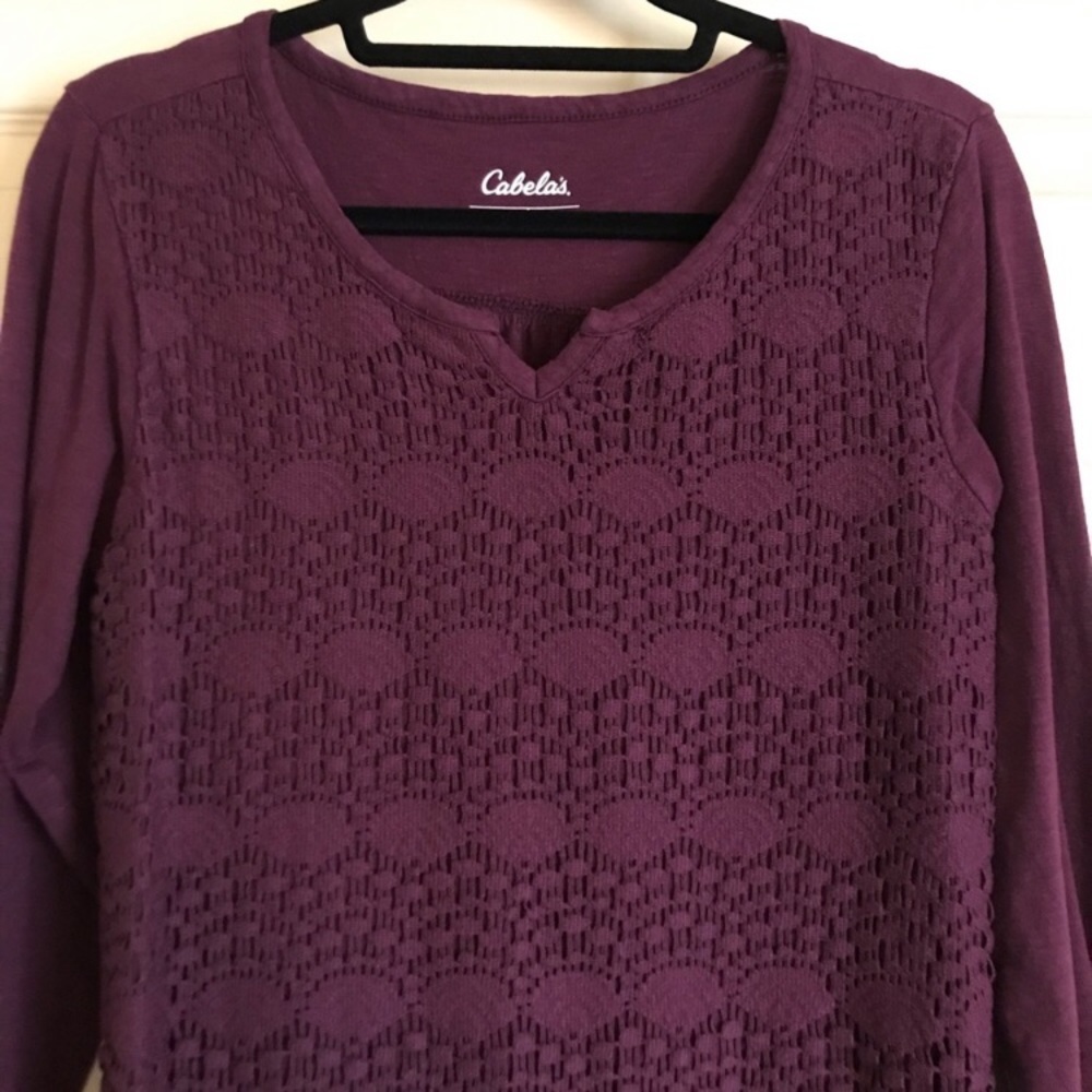 Cabela's Plum Crocheted Long Sleeve Top Sweater